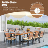 9 Pieces Patio Dining Set 39.5 Inch Acacia Wood Table with Umbrella Hole and 24-Inch Wide Chairs
