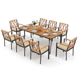 9-Piece Patio Dining Set 35.5 Inch Acacia Wood Table with Umbrella Hole and 22.5-Inch Wide Chairs