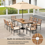 9-Piece Patio Dining Set 35.5 Inch Acacia Wood Table with Umbrella Hole and 22.5-Inch Wide Chairs