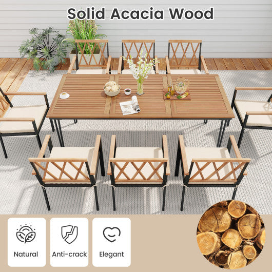 9-Piece Patio Dining Set 35.5 Inch Acacia Wood Table with Umbrella Hole and 22.5-Inch Wide Chairs