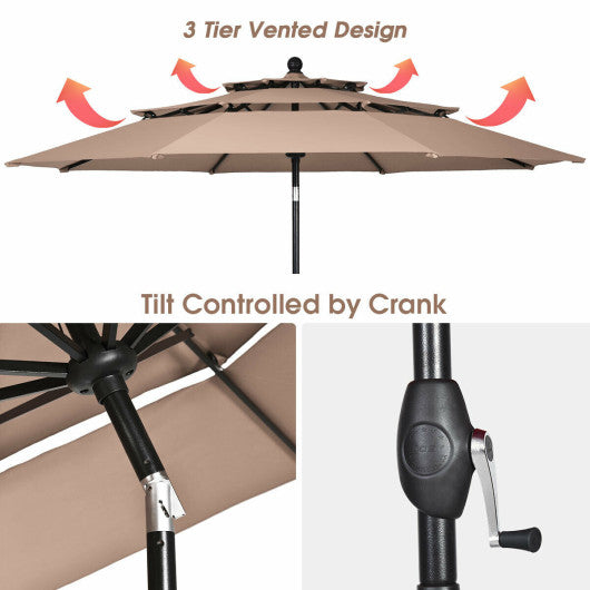 10ft 3 Tier Patio Umbrella Aluminum Sunshade Shelter Double Vented without Base-Beige