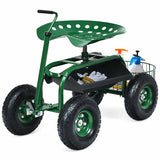 Extendable Handle Garden Cart Rolling Wagon Scooter-Green