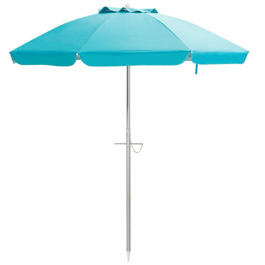 6.5 Feet Beach Umbrella with Sun Shade and Carry Bag without Weight Base-Blue