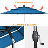 10' 3 Tier Patio Umbrella Aluminum Sunshade Shelter Double Vented without Base-Blue