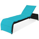 Patio Rattan Lounge Chair Back Adjustable Chaise Recliner  with Cushioned-Turquoise