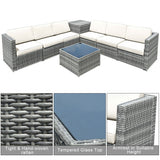 8 Piece Wicker Sofa Rattan Dinning Set Patio Furniture with Storage Table-White