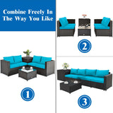 4 Pieces Outdoor Patio Rattan Furniture Set with Cushioned Loveseat and Storage Box-Turquoise