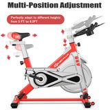 Stationary Silent Belt Adjustable Exercise Bike with Phone Holder and Electronic Display-Red