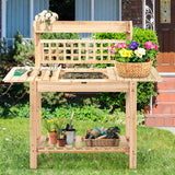 Garden Potting Bench Workstation Table with Sliding Tabletop Sink Shelves