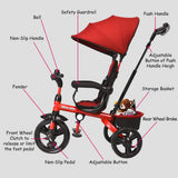 4-in-1 Kids Tricycle with Adjustable Push Handle-Red