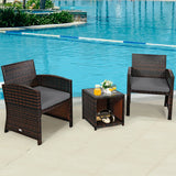 3 Pieces PE Rattan Wicker Furniture Set with Cushion Sofa Coffee Table for Garden-Gray