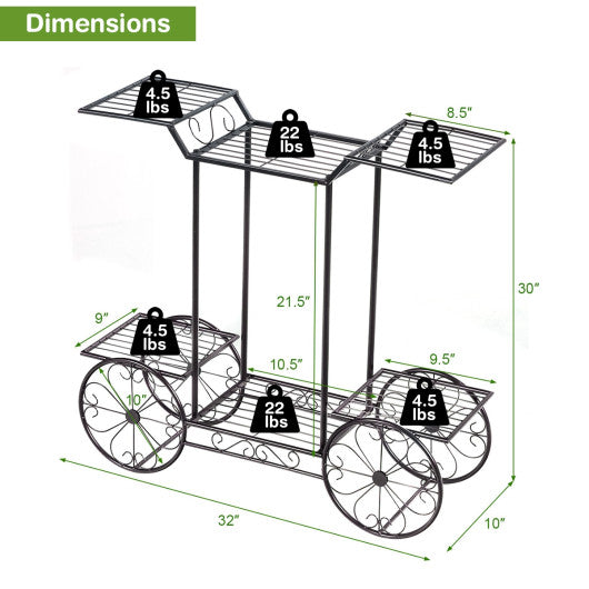 6-Tier Garden Cart Flower Rack Display Decor Pot Plant Holder