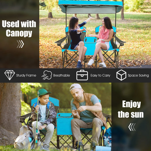 Portable Folding Camping Canopy Chairs with Cup Holder-Blue