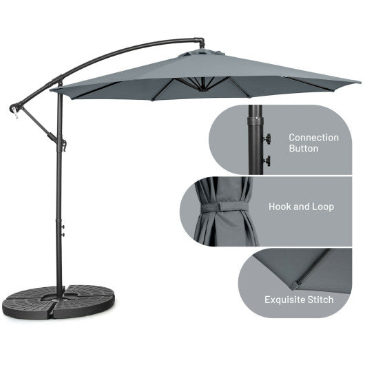 10 Feet Offset Umbrella with 8 Ribs Cantilever and Cross Base-Gray