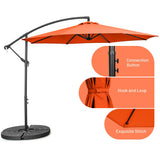 10 Feet Offset Umbrella with 8 Ribs Cantilever and Cross Base-Orange