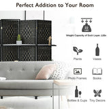 6 Panel Folding Weave Fiber Room Divider with 2 Display Shelves -Black