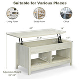 Lift Top Coffee Table with Hidden Storage Compartment and Lower Shelf for Study Room-White