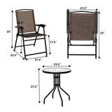 3 Pieces Bistro Patio Garden Furniture Set with Round Table and Folding Chairs