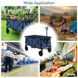 Outdoor Folding Wagon Cart with Adjustable Handle and Universal Wheels-Navy