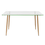 Modern Glass Rectangular Dining Table with Metal Legs-Natural