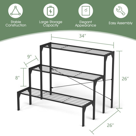 Outdoor 3 Tier Metal Plant Stand with Heavy Duty Rack for Multiple Use