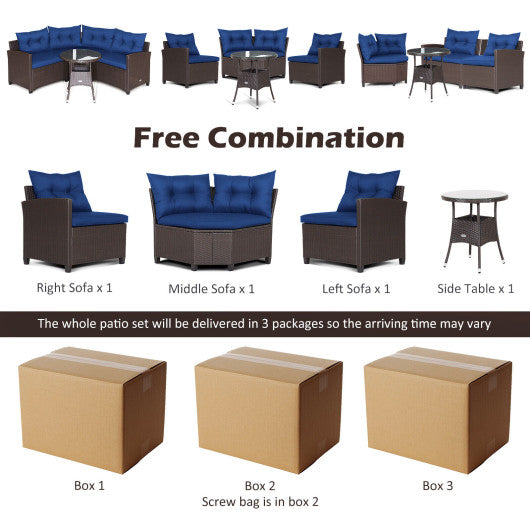 4 Pieces Patio Rattan Furniture Set Cushioned Sofa Glass Table-Navy