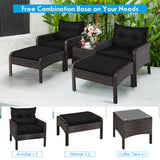 5 Pieces Patio Rattan Sofa Ottoman Furniture Set with Cushions-Black