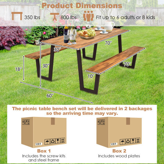 Patented 70 Inch Dining Table Set with Seats and Umbrella Hole