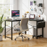 Modern Reversible Computer Desk with Storage Pocket and CPU Stand for Working Writing Gaming-Dark Gray