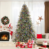 6/7.5/9 FT Artificial Christmas Tree Pre-Lit Hinged Holiday Tree with 360° Quick Power Connector-9ft