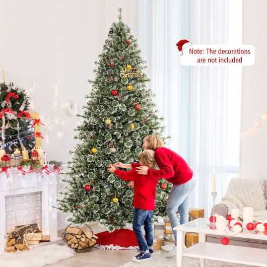 6/7.5/9 FT Artificial Christmas Tree Pre-Lit Hinged Holiday Tree with 360° Quick Power Connector-9ft