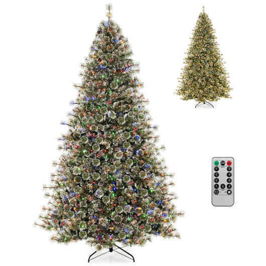 6/7.5/9 FT Artificial Christmas Tree Pre-Lit Hinged Holiday Tree with 360° Quick Power Connector-9ft