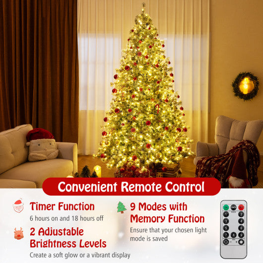 6/7.5/9 FT Artificial Christmas Tree Pre-Lit Hinged Holiday Tree with 360° Quick Power Connector-9ft