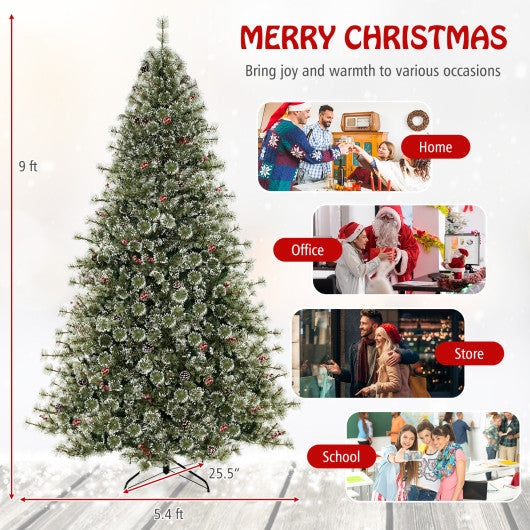 6/7.5/9 FT Artificial Christmas Tree Pre-Lit Hinged Holiday Tree with 360° Quick Power Connector-9ft