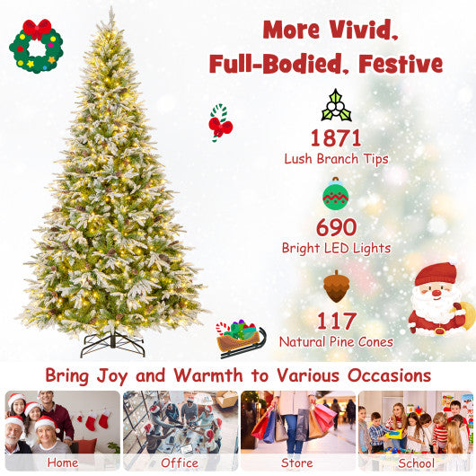 6/7.5/9 FT Pre-Lit Artificial Christmas Tree with 765/1135/1871 Tips and 280/470/690 Warm-White LED Lights-L