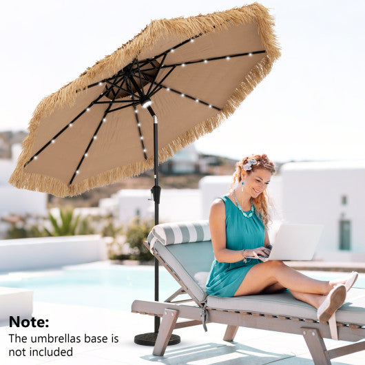 9 Feet Solar Powered Thatched Tiki Patio Umbrella with Led Lights.
