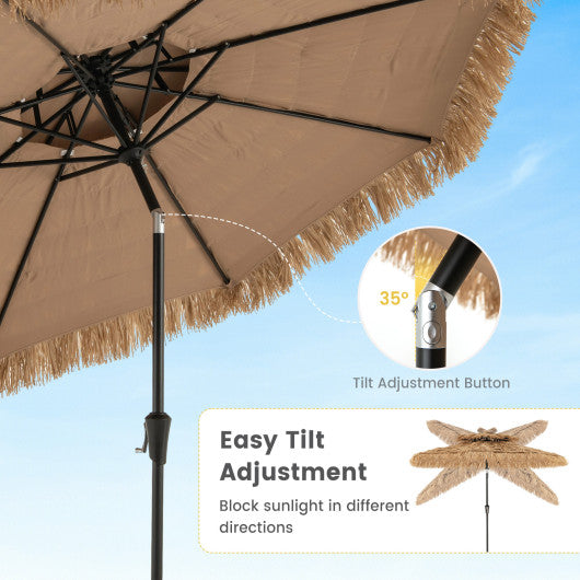 9 Feet Thatched Tiki Umbrella with 8 Ribs
