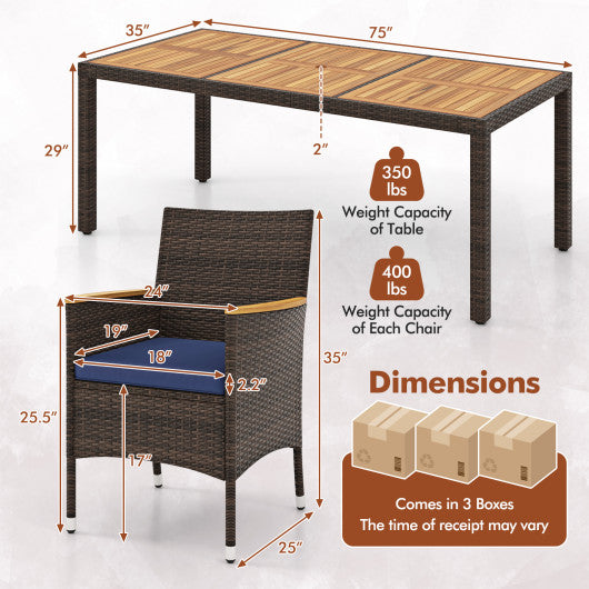 9 Piece Outdoor Dining Set with Acacia Wood Table Top-Navy