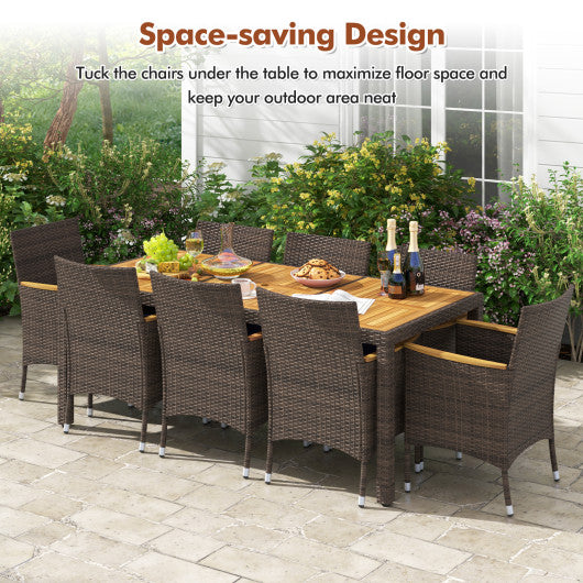9 Piece Outdoor Dining Set with Acacia Wood Table Top-Navy