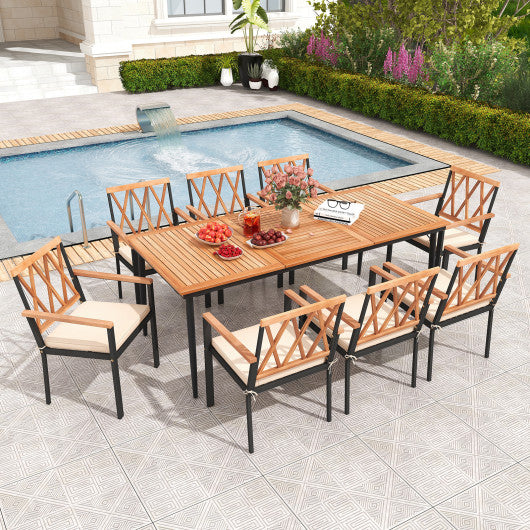 9 Pieces Patio Dining Set with 1.9 Inch Umbrella Hole and Seat Cushions