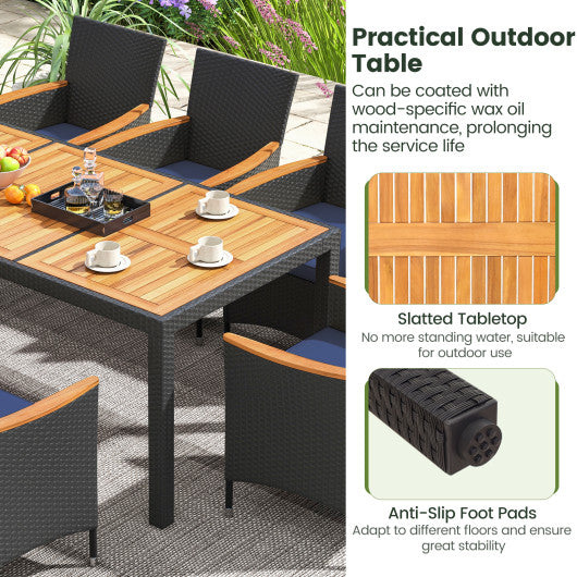 9 Pieces Outdoor Dining Set with Acacia Wood Tabletop for Garden-Navy
