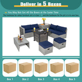9 Pieces Outdoor Patio Furniture Set with 32-Inch Propane Fire Pit Table-Navy