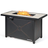 9 Pieces Outdoor Patio Furniture Set with 42 Inch Propane Fire Pit Table-Black