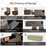 9 Pieces Patio PE Wicker Sectional Set with 50000 BTU Fire Pit Table-Gray