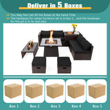 9 Pieces Patio PE Wicker Sectional Set with 50000 BTU Fire Pit Table-Black