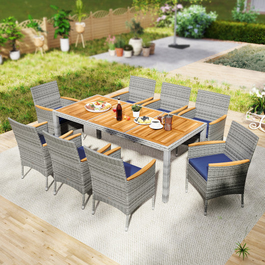 9 Pieces Patio PE Wicker Dining Set for Deck  Garden and Yard-Navy
