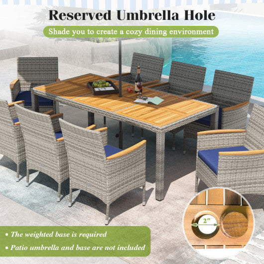 9 Pieces Patio PE Wicker Dining Set for Deck  Garden and Yard-Navy