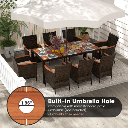 9 Piece Outdoor Dining Set with Umbrella Hole