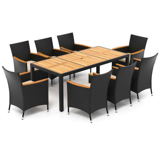 9 Pieces Outdoor Dining Set with Acacia Wood Tabletop