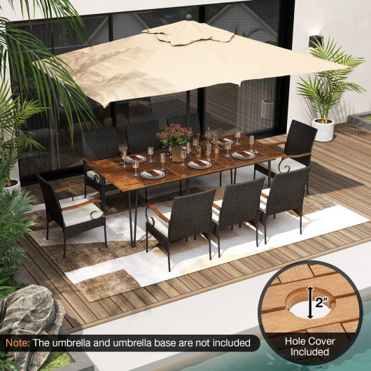 9 Pieces Outdoor Patio Dining Set with Soft Cushions and Umbrella Hole